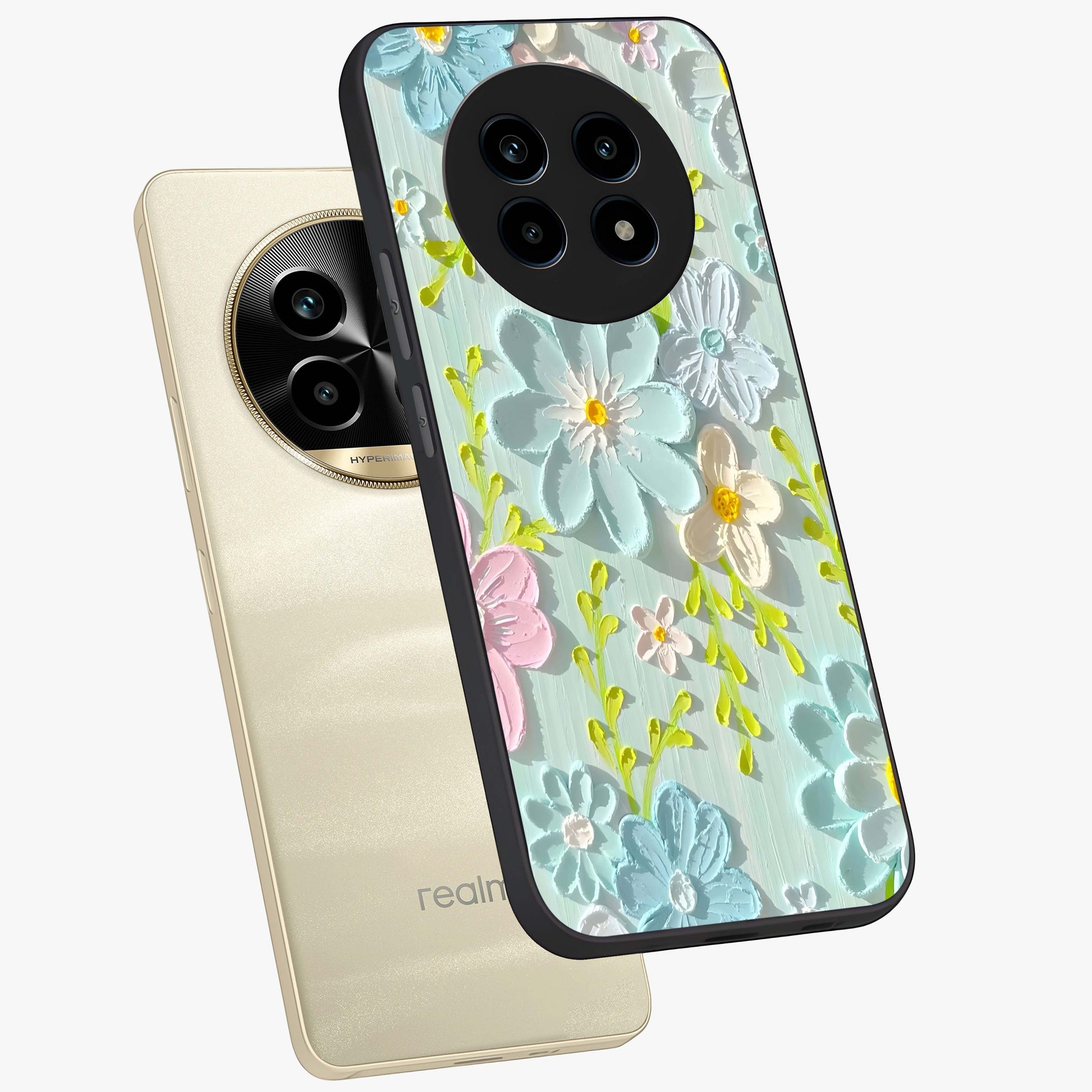 Frosted Petal Garden Glass Case displayed in angled mockup highlighting delicate flower petal design with calm garden aesthetic.