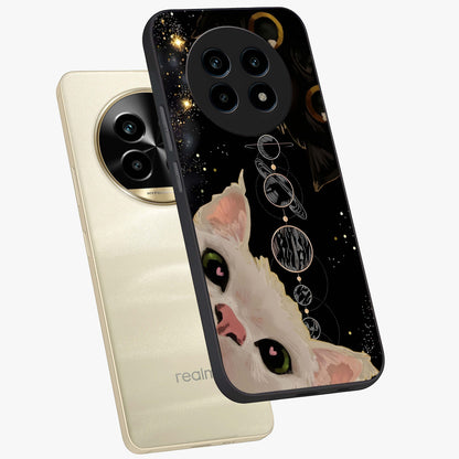Galactic Cat Glass Case displayed in angled mockup highlighting celestial feline illustration with galaxy aesthetic style.