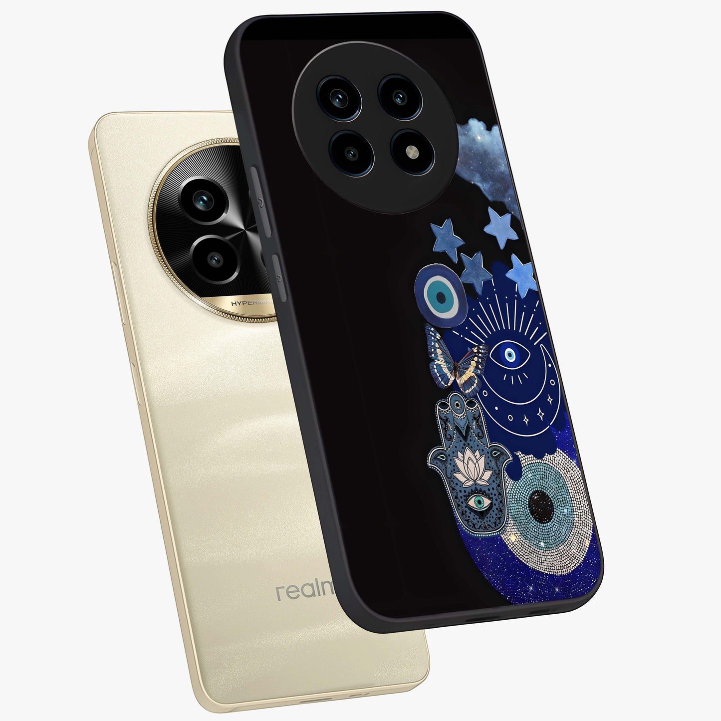 Galactic Charm Cluster Glass Case displayed in angled mockup highlighting luminous galaxy inspired design with dreamy aesthetic.