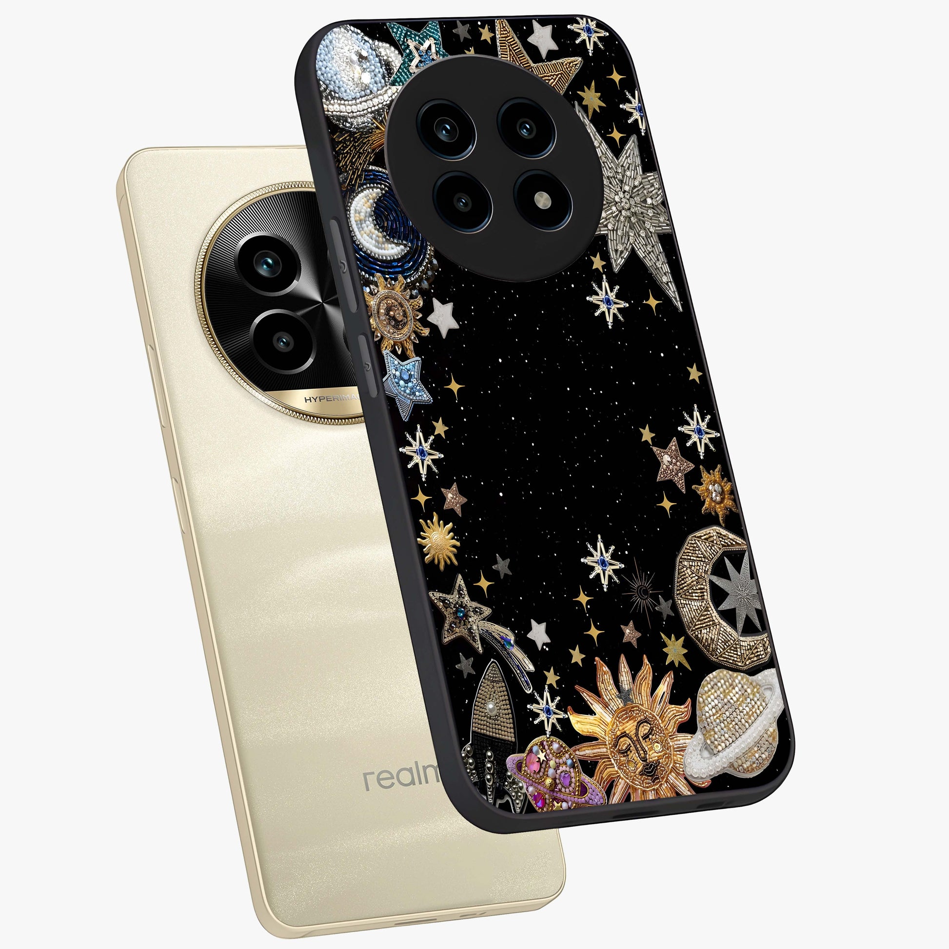 Galactic Jewel Stars Glass Case displayed in angled mockup highlighting shining celestial star design with cosmic aesthetic style.