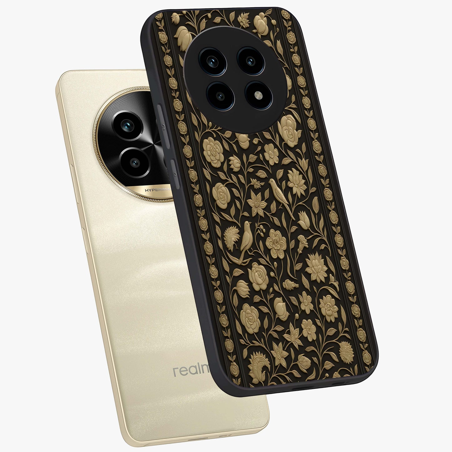 Golden Evil Eye Mandala Glass Case displayed in angled mockup highlighting protective evil eye symbol with golden mandala design.