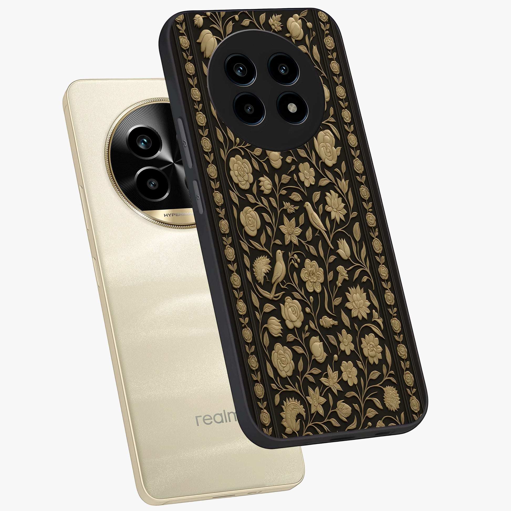 Golden Evil Eye Mandala Glass Case displayed in angled mockup highlighting protective evil eye symbol with golden mandala design.
