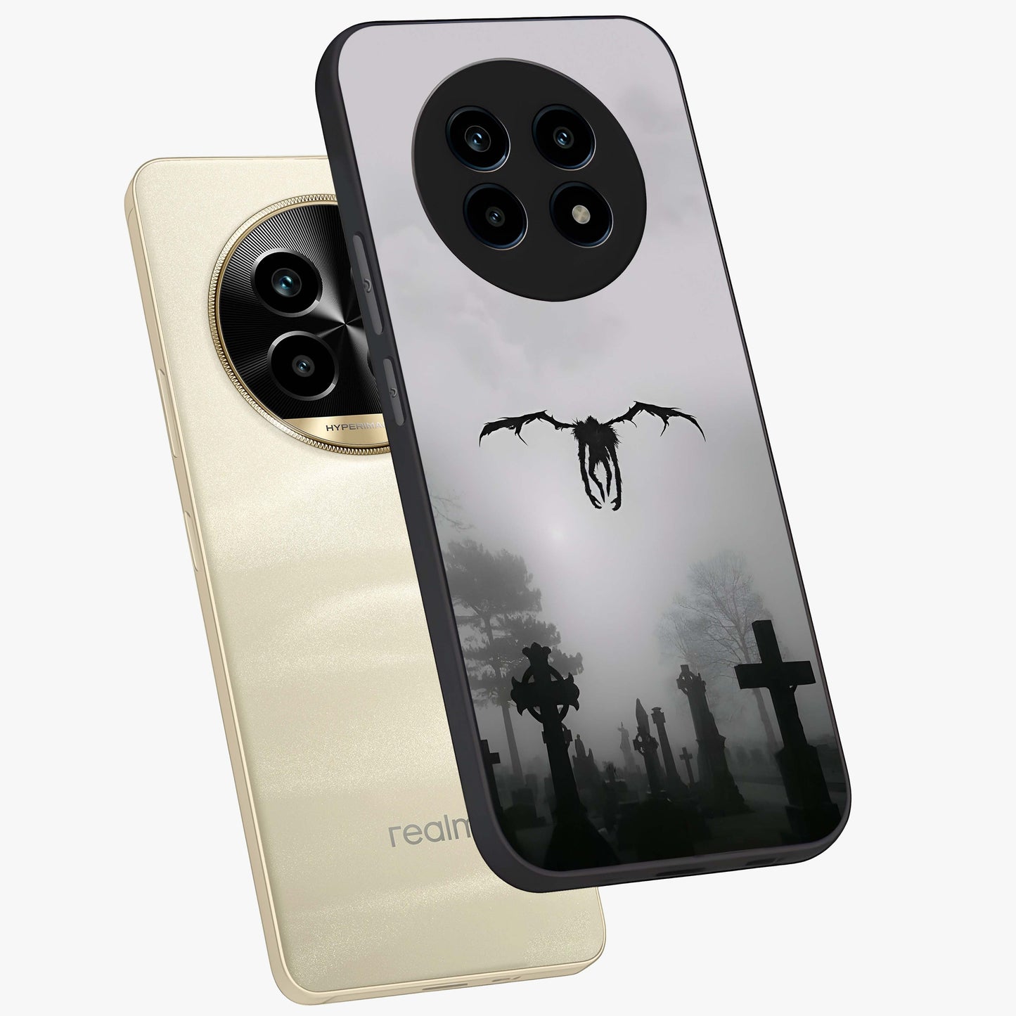 Graveyard Shadow Descent Glass Case displayed in angled mockup highlighting eerie shadow illustration with gothic aesthetic.