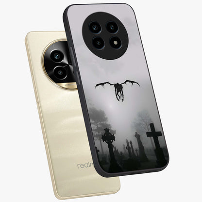 Graveyard Shadow Descent Glass Case displayed in angled mockup highlighting eerie shadow illustration with gothic aesthetic.