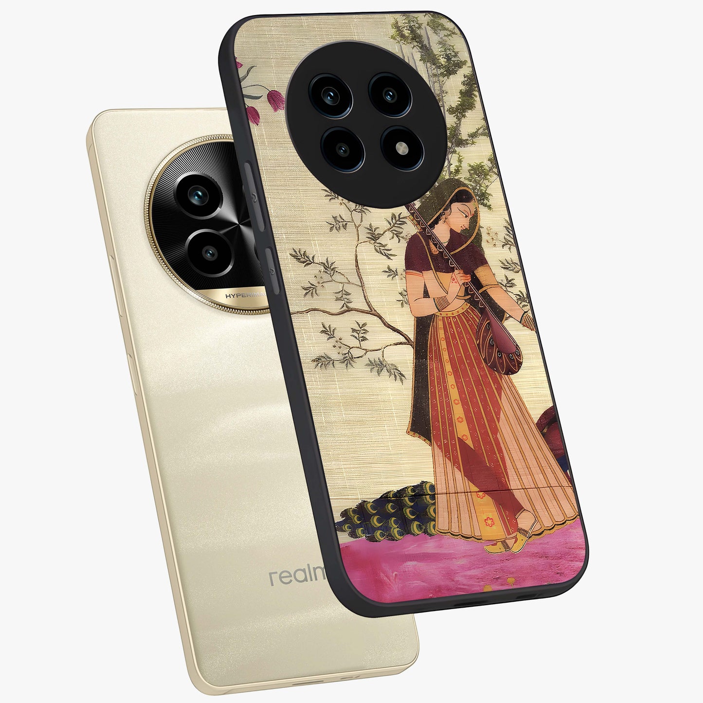 Lady With Veena Art Glass Case displayed in angled mockup highlighting graceful musical illustration with cultural artistic aesthetic.