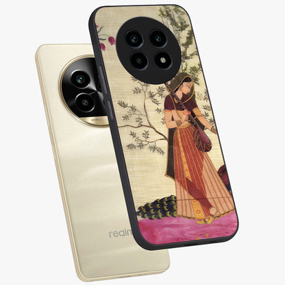 Lady With Veena Art Glass Case displayed in angled mockup highlighting graceful musical illustration with cultural artistic aesthetic.