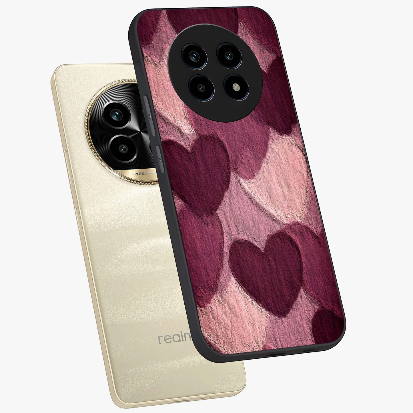 Layered Paper Hearts Glass Case displayed in angled mockup highlighting creative paper craft heart design with romantic aesthetic.