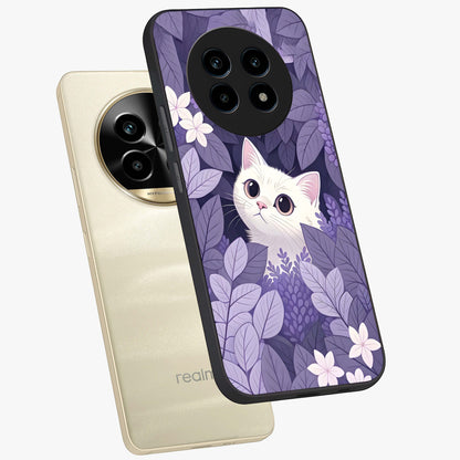 Lilac Hide Peek Cat Glass Case displayed in angled mockup highlighting playful feline illustration with lilac aesthetic design.
