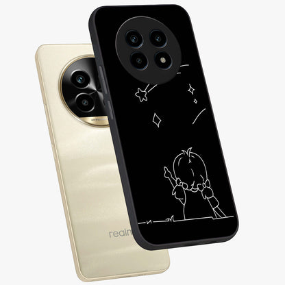 Line Art Girl With Shooting Stars Glass Case displayed in angled mockup highlighting elegant line art design with dreamy star aesthetic.