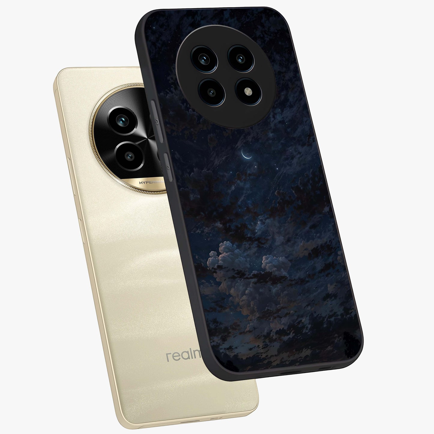 Lunar Veil Silence Glass Case displayed in angled mockup highlighting soft lunar design with peaceful celestial aesthetic.