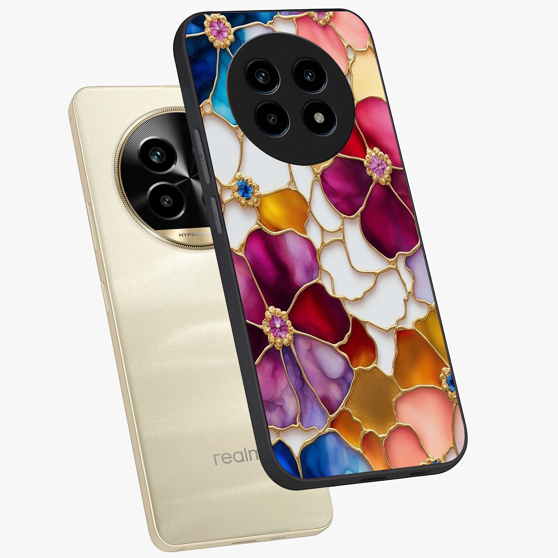 Marble Flower Pattern Glass Case displayed in angled mockup highlighting elegant marble floral design with modern aesthetic.