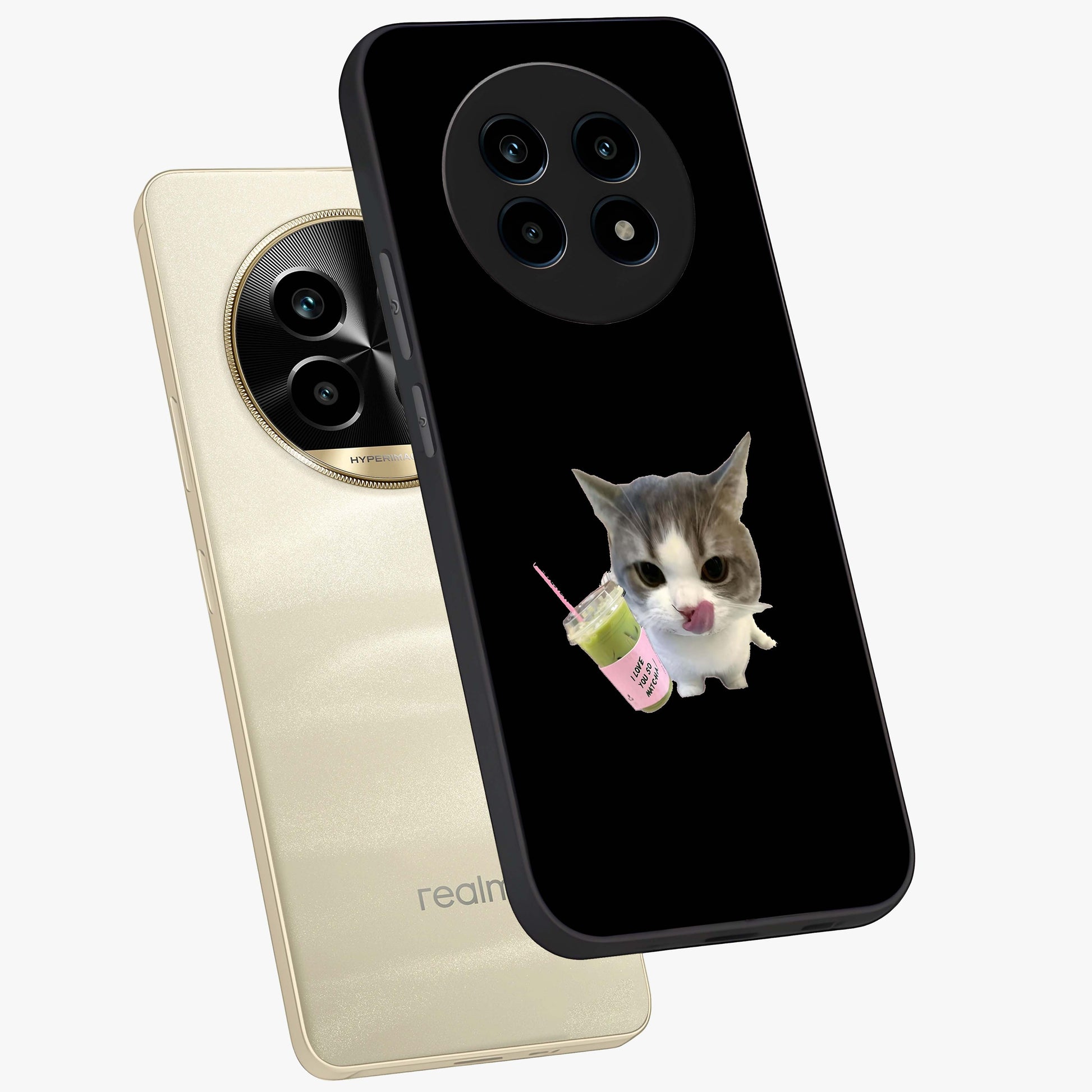 Matcha Cat Style Glass Case displayed in angled mockup highlighting playful feline design with pastel matcha aesthetic.