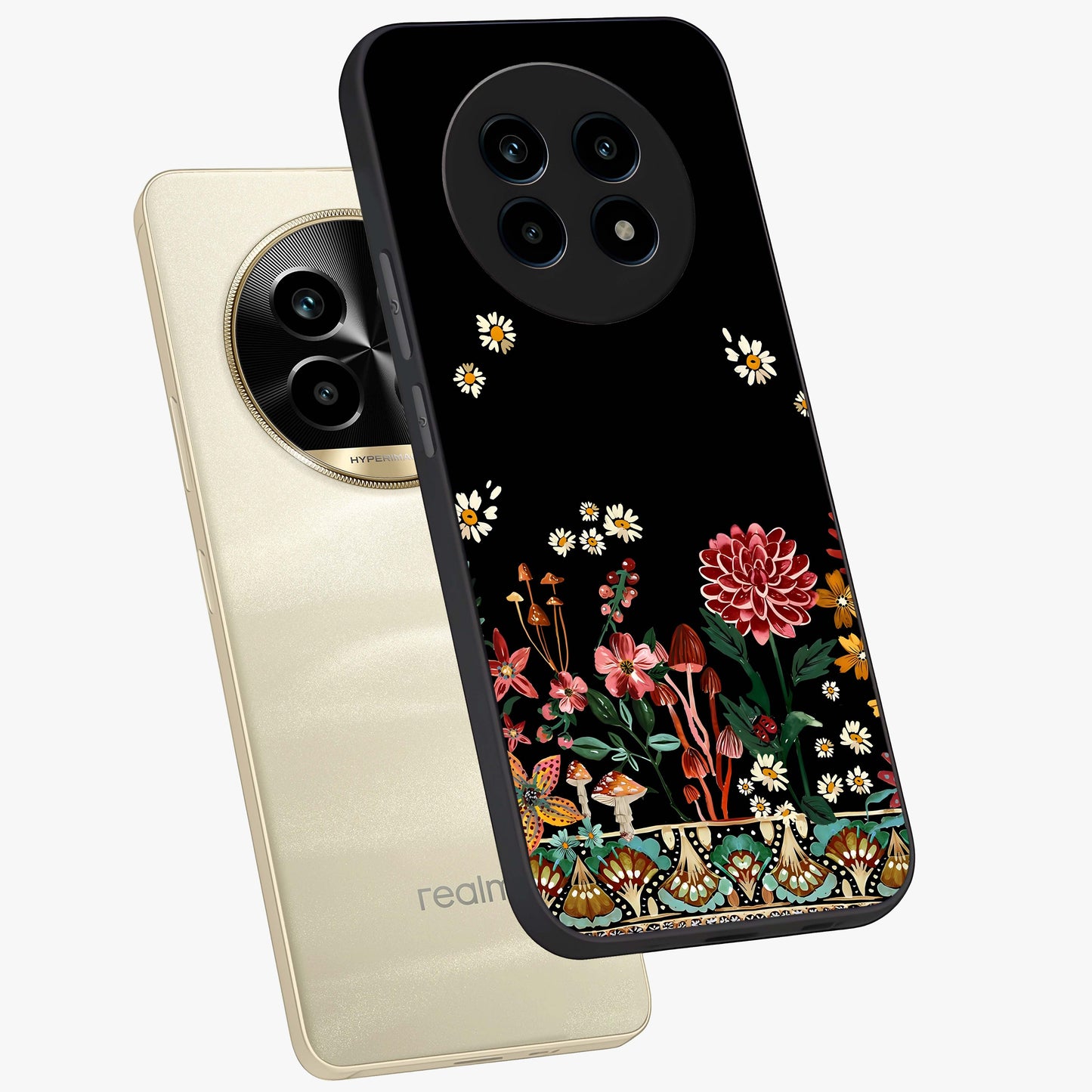 Midnight Bloom Pattern Glass Case displayed in angled mockup highlighting elegant flower design with midnight aesthetic style.
