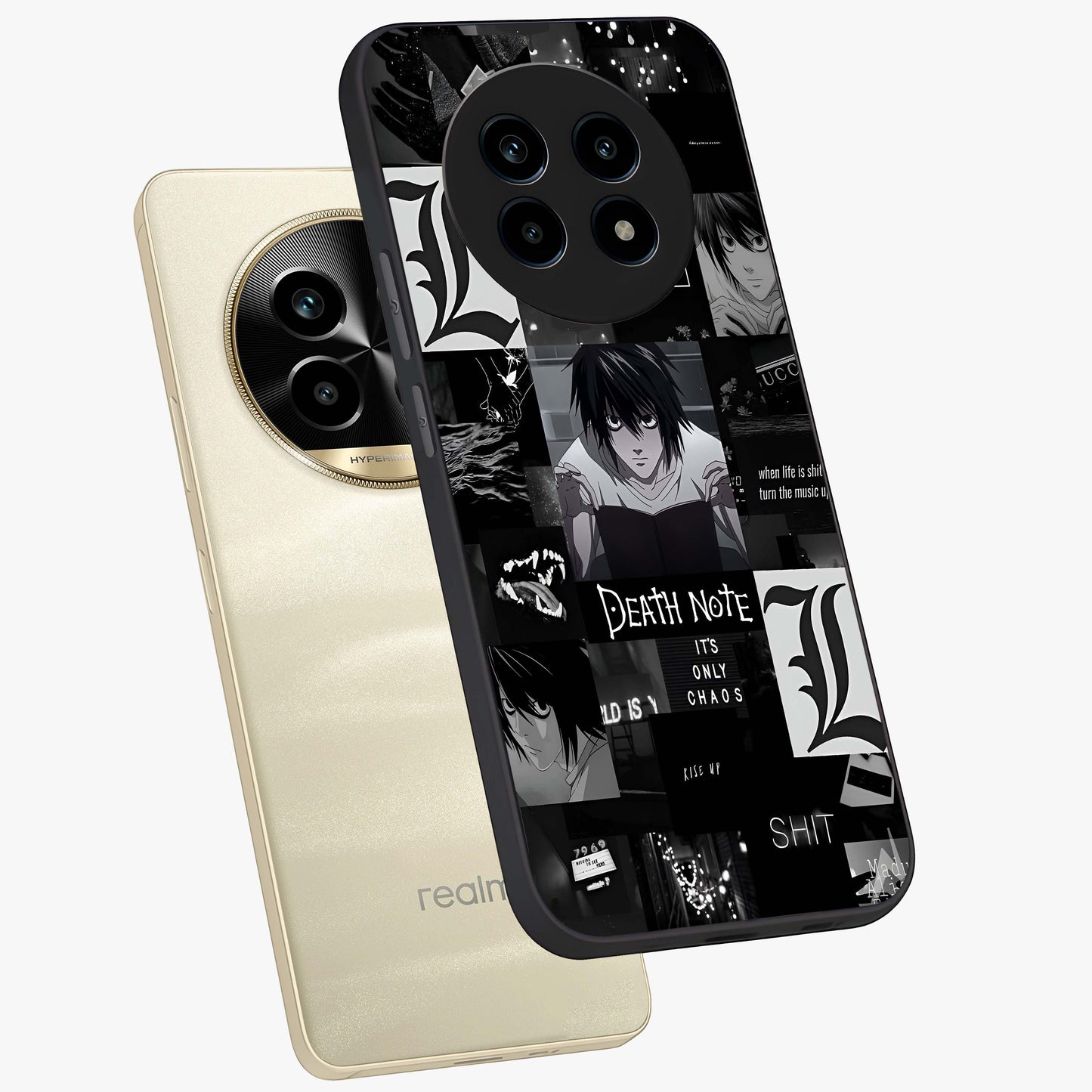 Midnight Chaos Mind Glass Case displayed in angled mockup highlighting chaotic artistic design with dramatic midnight aesthetic.