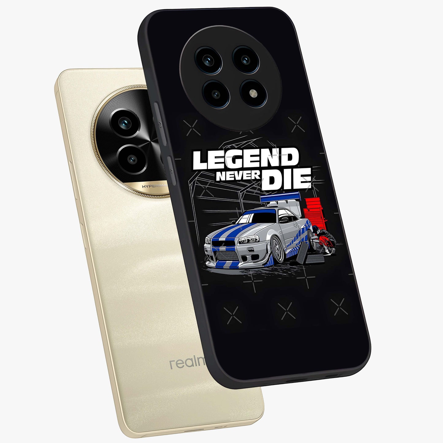 Midnight Racing Legacy Glass Case displayed in angled mockup highlighting dynamic automotive design with bold midnight aesthetic.