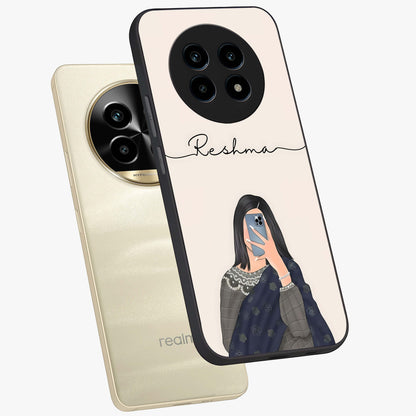 Mirror Mood Muse With Custom Name Glass Case displayed in angled mockup highlighting aesthetic mirror inspired design with custom name feature.