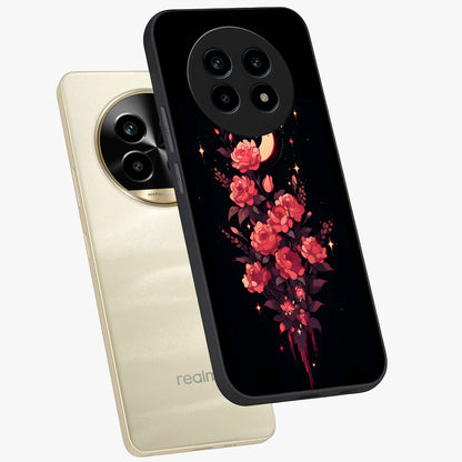 Moonlit Floral Elegance Glass Case displayed in angled mockup highlighting graceful flower design with soft moonlight aesthetic.