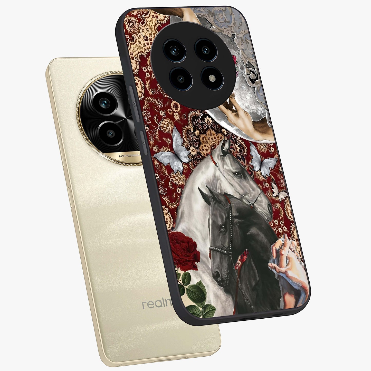 Moonlit Royal Stallion Glass Case displayed in angled mockup highlighting powerful stallion illustration with royal night aesthetic.