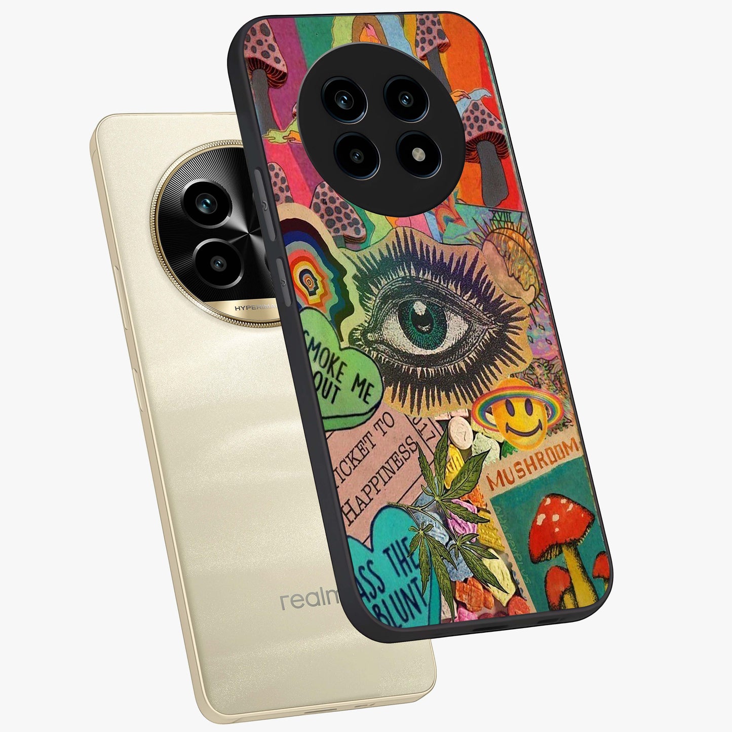 Mystic Eye Wonderland Glass Case displayed in angled mockup highlighting magical eye illustration with dreamy aesthetic.