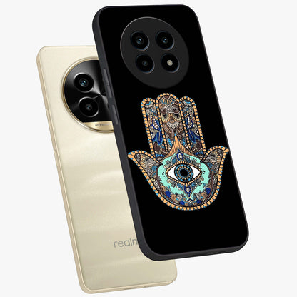Mystic Hamsa Eye Glass Case displayed in angled mockup highlighting spiritual hamsa symbol with mystical aesthetic style.