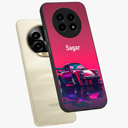 Neon Pink Porsche Glass Case displayed in angled mockup highlighting sleek neon pink car design with racing aesthetic.
