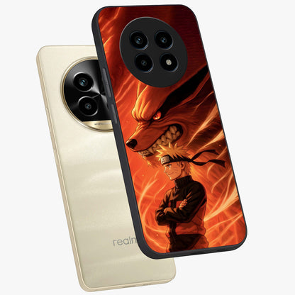Nine Tails Legacy Glass Case displayed in angled mockup highlighting dynamic anime beast illustration with bold mystical aesthetic.