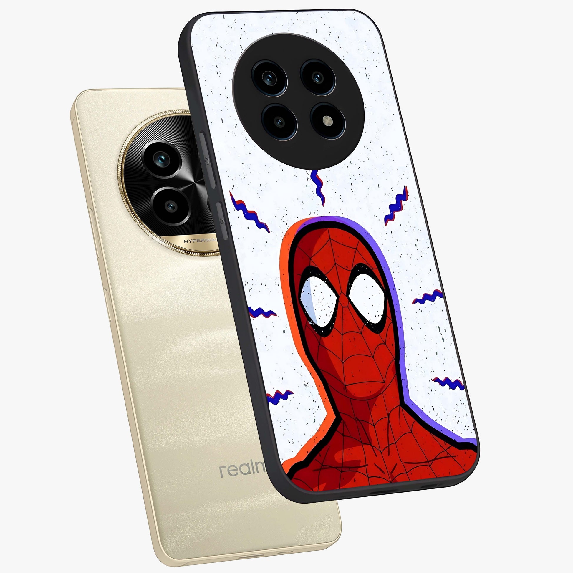Omg Spiderman Glass Case displayed in angled mockup highlighting dynamic hero illustration with action comic aesthetic.