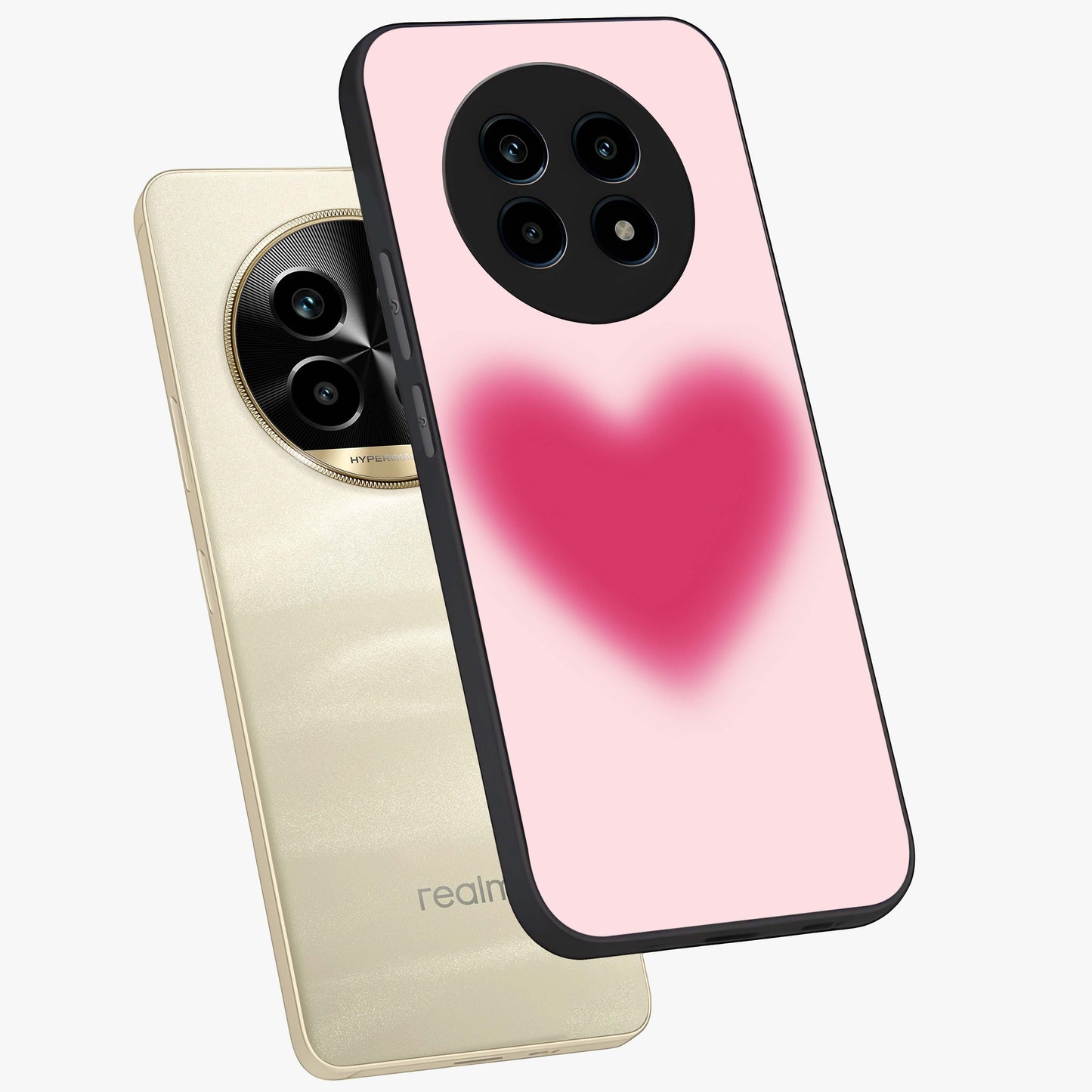Pink Aura Heart Glass Case displayed in angled mockup highlighting vibrant pink heart design with dreamy aura aesthetic.