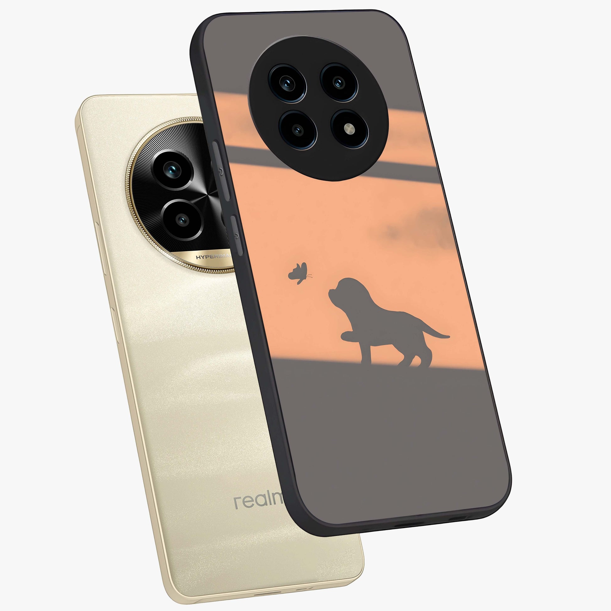 Puppy Shadow Art Glass Case displayed in angled mockup highlighting playful dog illustration with artistic shadow aesthetic.