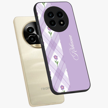 Purple Diamond Floral Glass Case displayed in angled mockup highlighting elegant purple flower design with decorative pattern.