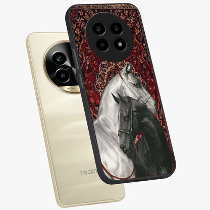 Regal Stallion Tapestry Glass Case displayed in angled mockup highlighting royal stallion design with decorative heritage aesthetic.