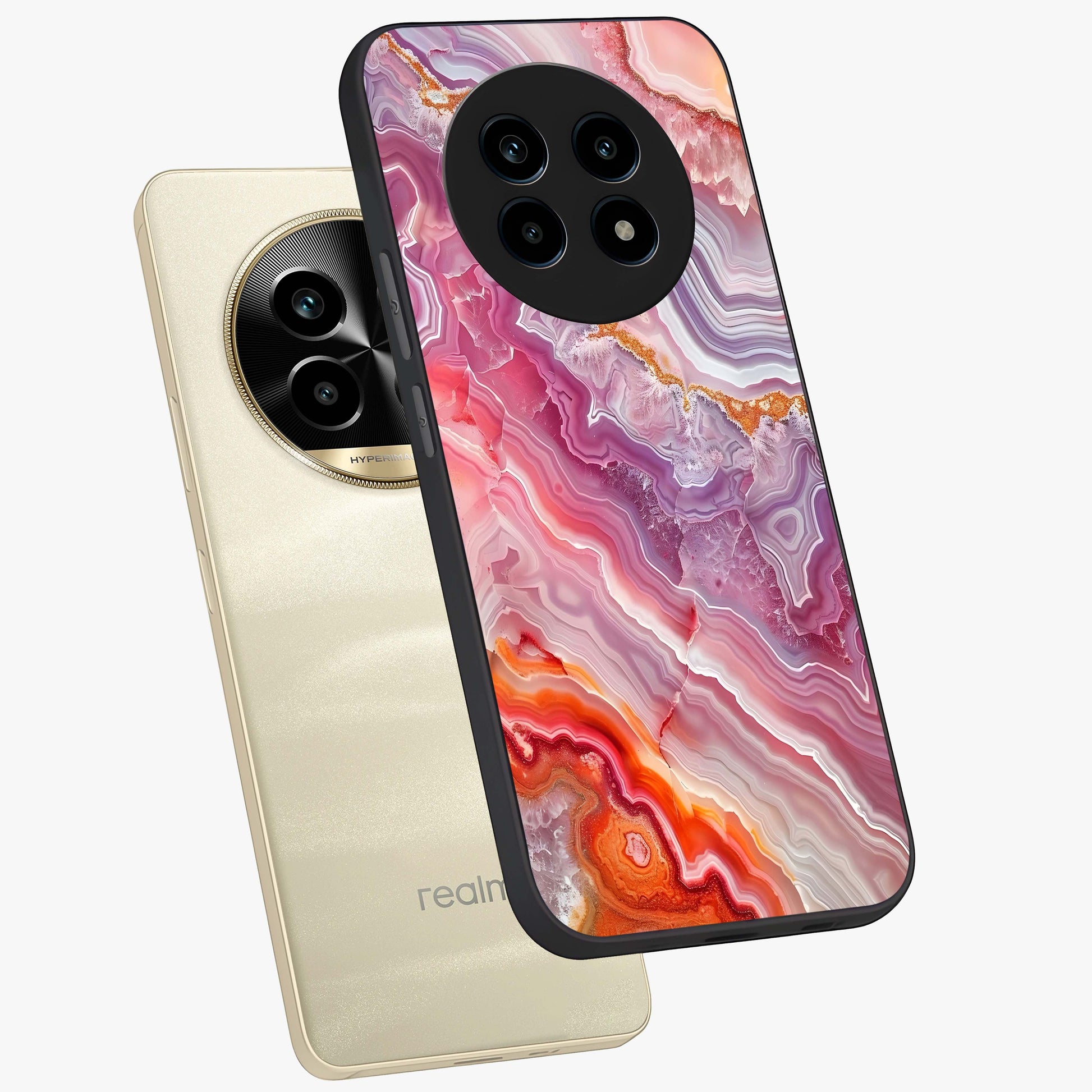 Rose Quartz Marble Glass Case displayed in angled mockup highlighting elegant marble pattern with soft aesthetic style.