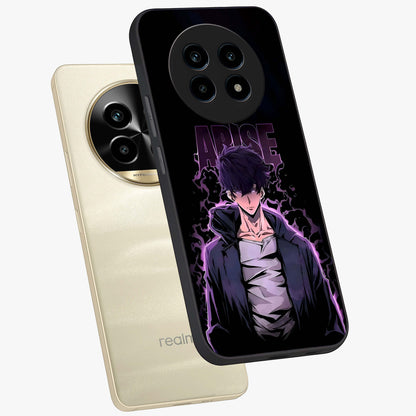 Shadow Monarch Awakening Glass Case displayed in angled mockup highlighting dramatic shadow warrior design with fantasy aesthetic.