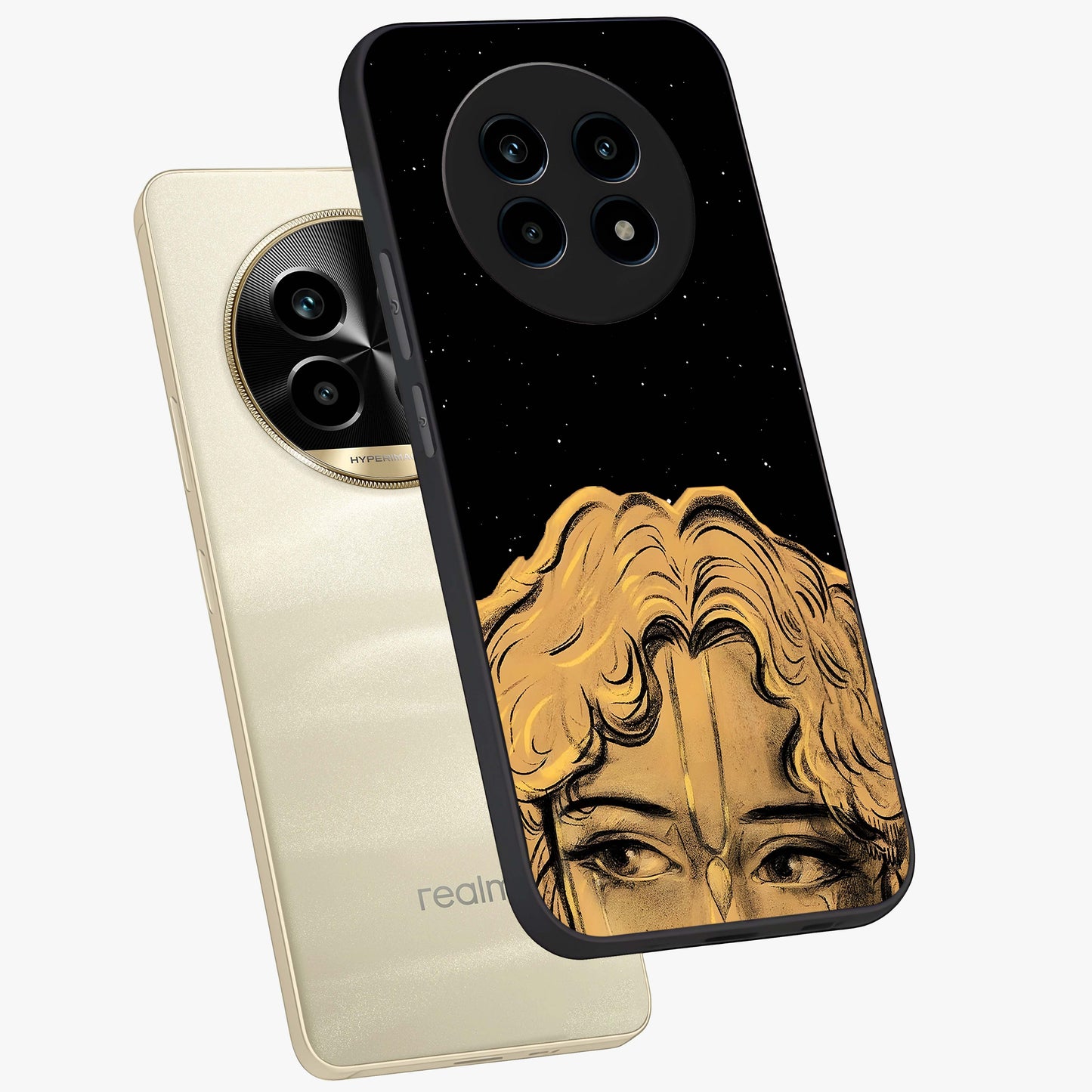 Shri Krishna Art Glass Case displayed in angled mockup highlighting spiritual Krishna illustration with divine aesthetic.