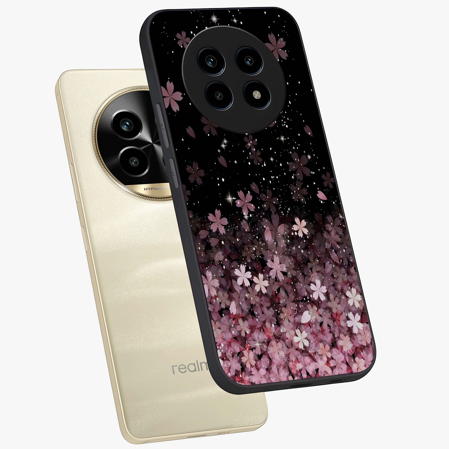 Small Starry Flowers Glass Case displayed in angled mockup highlighting tiny flower pattern with celestial aesthetic style.
