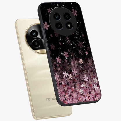Small Starry Flowers Glass Case displayed in angled mockup highlighting tiny flower pattern with celestial aesthetic style.