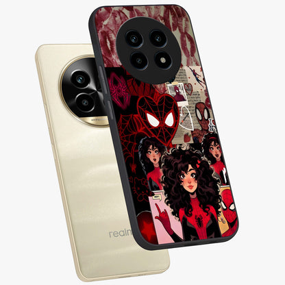 Spider Love Story Glass Case displayed in angled mockup highlighting expressive comic inspired design with playful aesthetic.