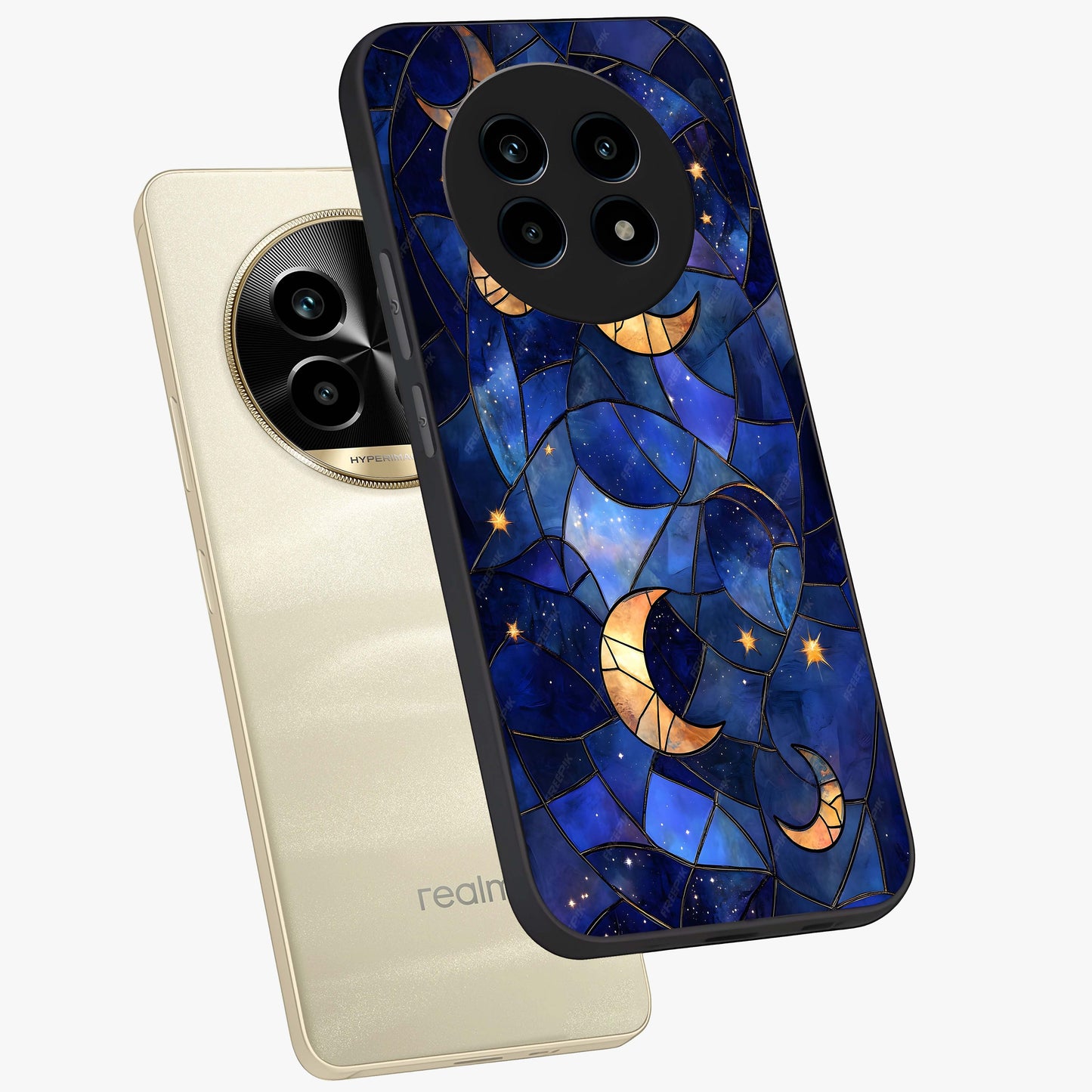 Starlit Sky Tapestry Glass Case displayed in angled mockup highlighting celestial night pattern with artistic aesthetic style.