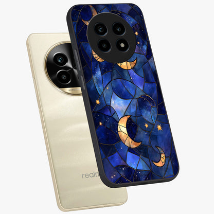 Starlit Sky Tapestry Glass Case displayed in angled mockup highlighting celestial night pattern with artistic aesthetic style.