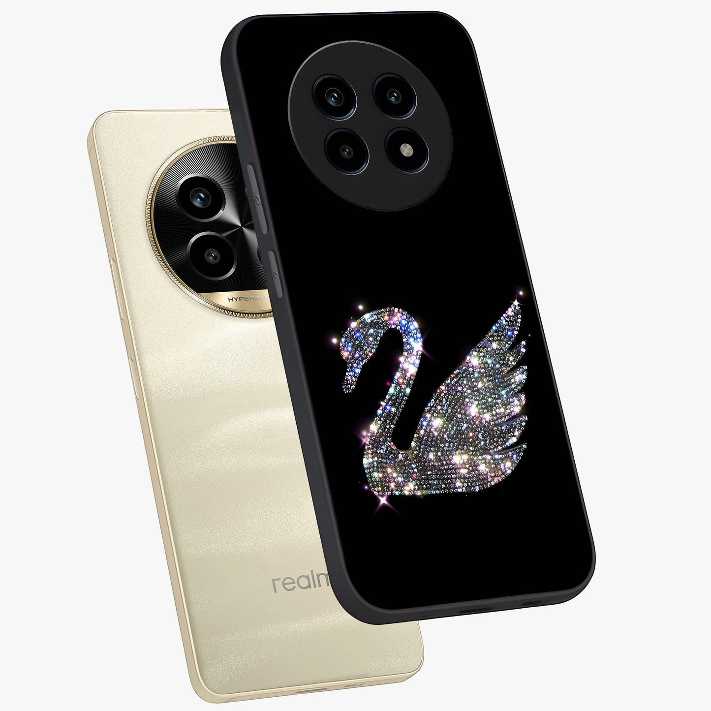 Starlit Swan Grace Glass Case displayed in angled mockup highlighting elegant swan illustration with dreamy celestial aesthetic.