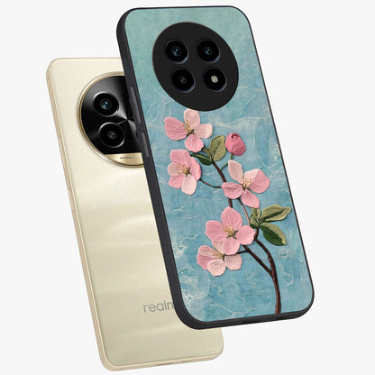 Threaded Blossom Breeze Glass Case displayed in angled mockup highlighting elegant floral design with soft aesthetic style.