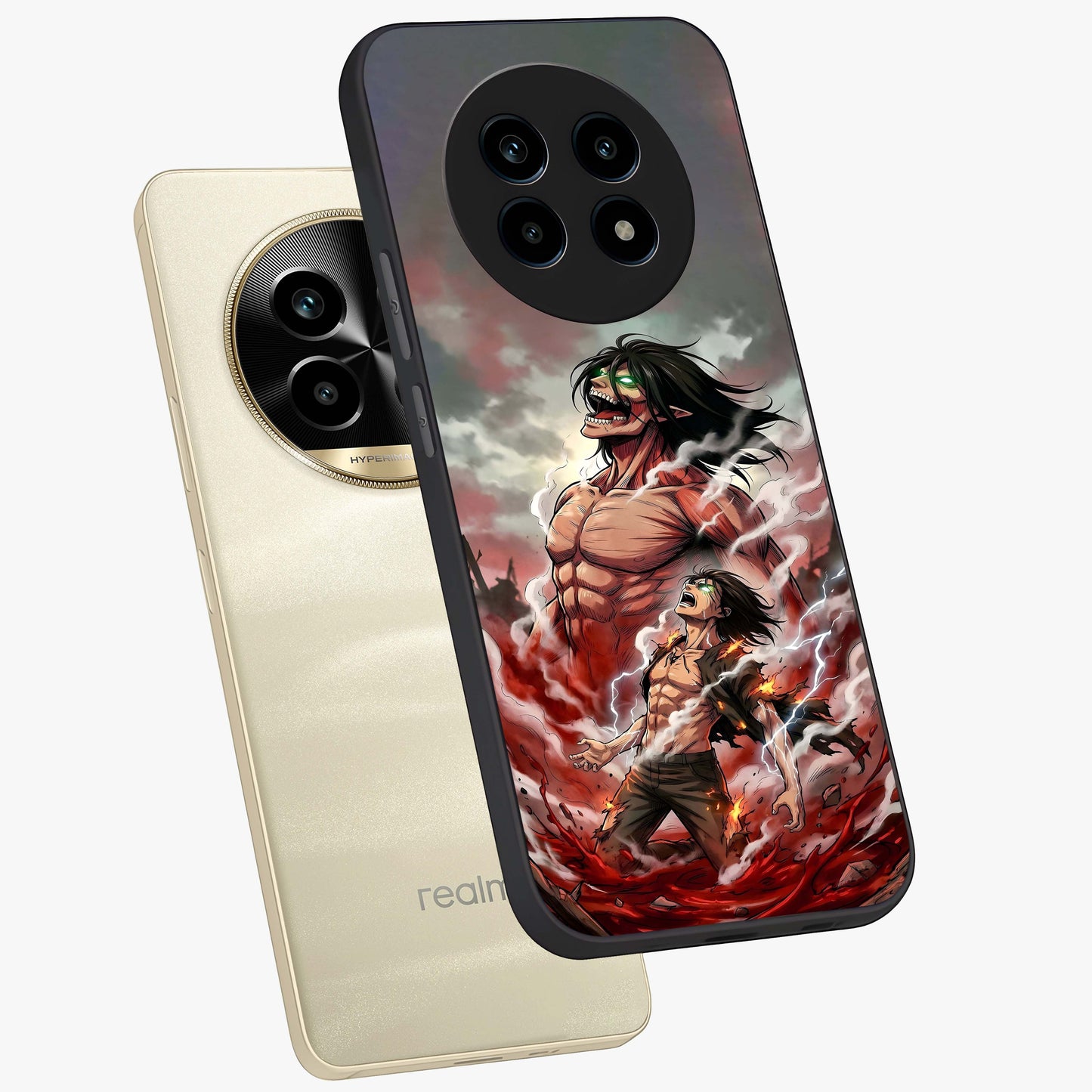 Titan Awakening Fury Glass Case displayed in angled mockup highlighting dramatic giant warrior design with bold anime aesthetic.