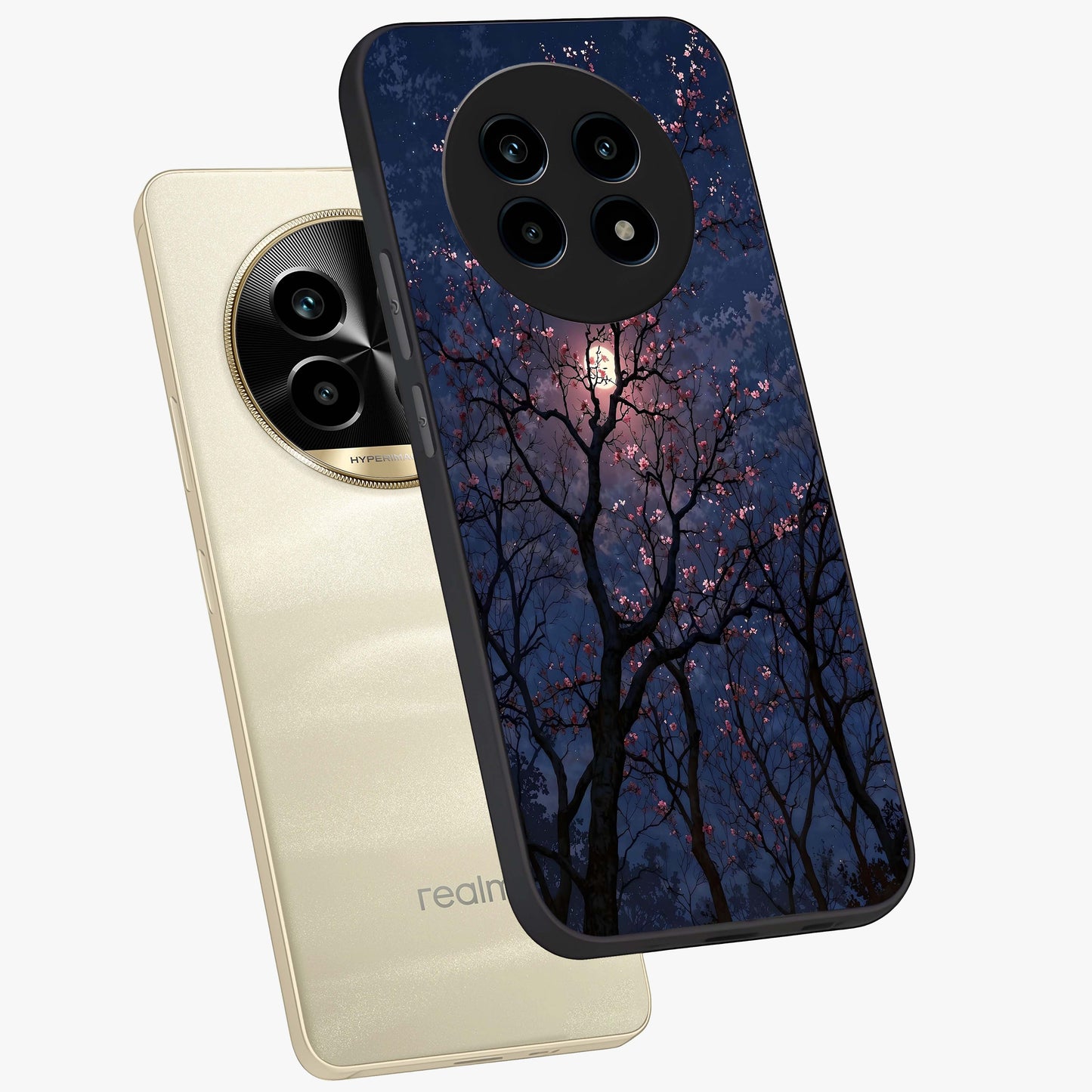 Twilight Sakura Serenade Glass Case displayed in angled mockup highlighting delicate sakura flower design with dreamy aesthetic.