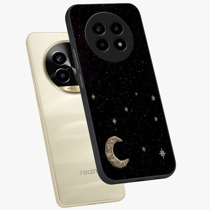 Twinkle Star With Half Moon Glass Case displayed in angled mockup highlighting celestial moon and star design with magical aesthetic.