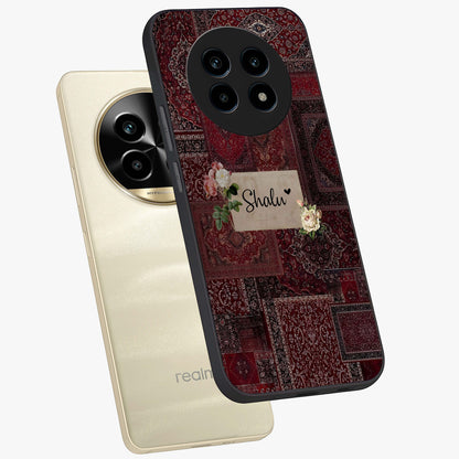Velvet Wine Pattern Custom Name Glass Case displayed in angled mockup highlighting decorative velvet inspired design with custom name feature.