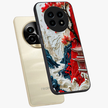 Whispers Of Sakura Waves Glass Case displayed in angled mockup highlighting flowing sakura design with soft floral aesthetic.