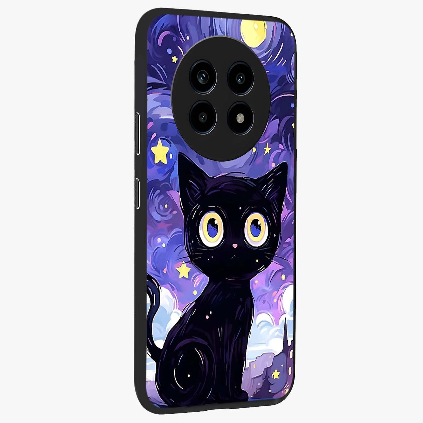 Abstract Cat Art Glass Case upright view showcasing creative feline illustration and aesthetic artistic style.