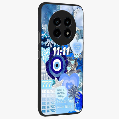 Aesthetic Be Kind Eye Glass Case upright view showcasing stylish eye illustration with positive message theme.