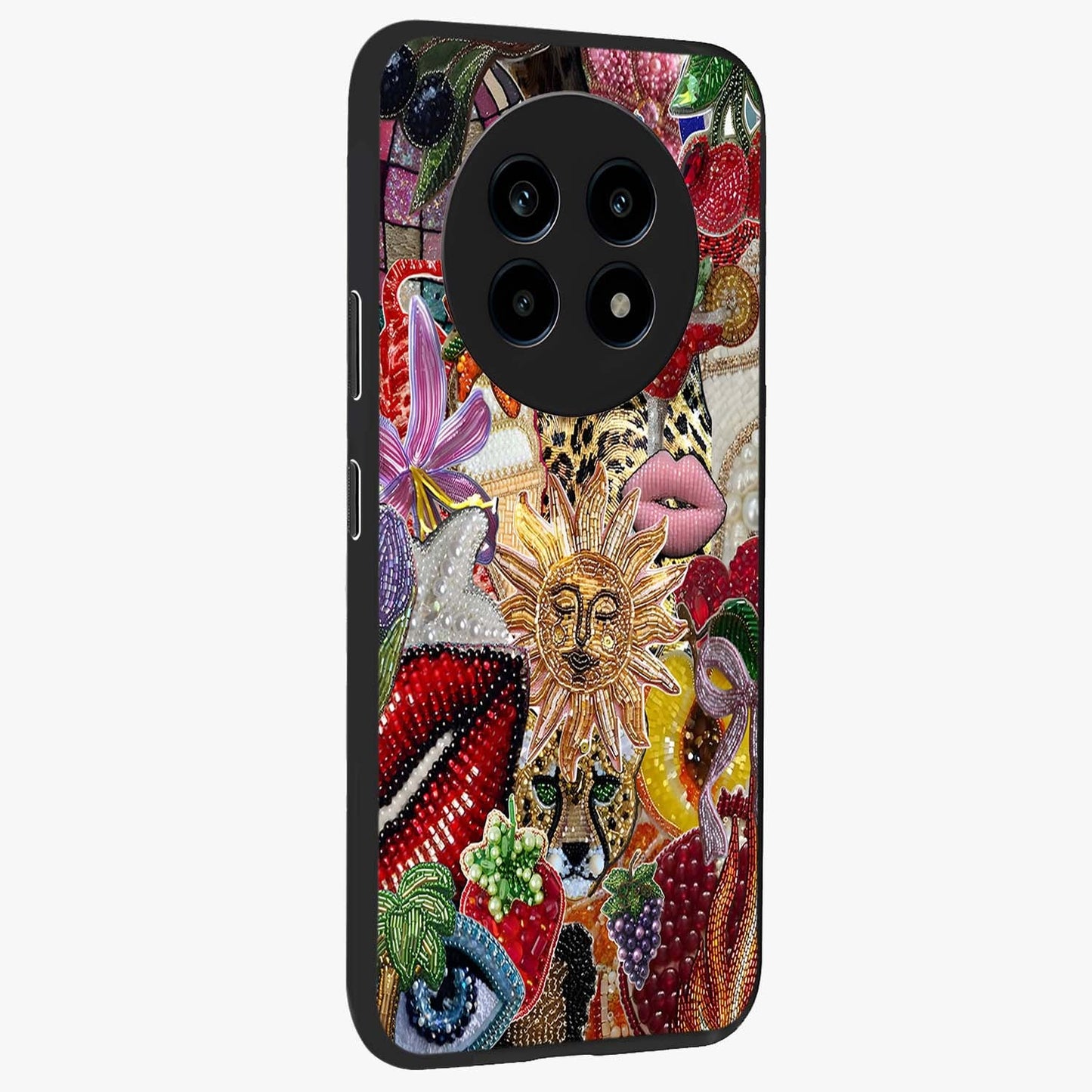 Beaded Fashion Jungle Glass Case upright view showcasing tropical jungle aesthetic with decorative bead elements.