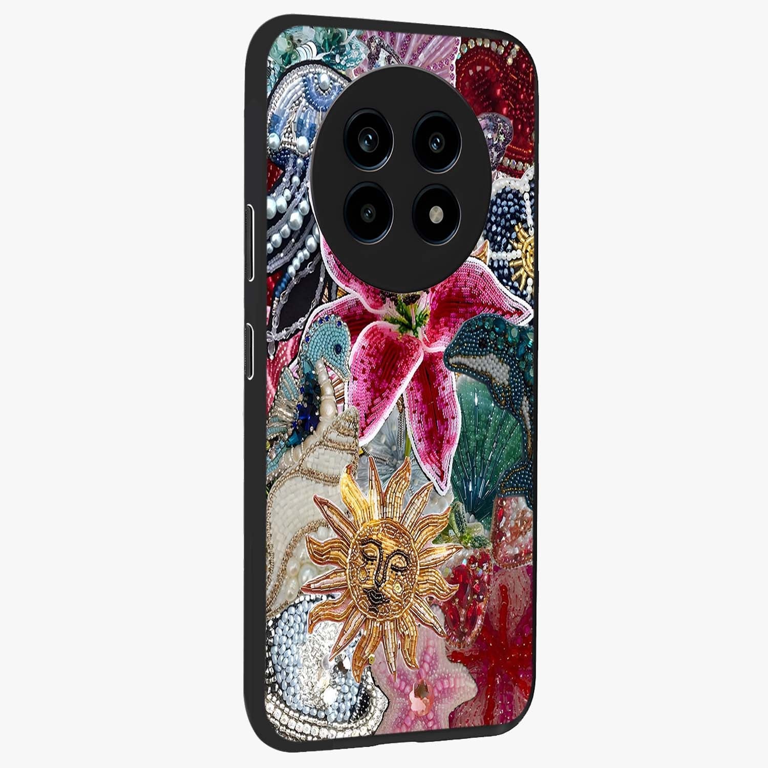 Beaded Garden Fantasy Glass Case upright view showcasing whimsical garden aesthetic with artistic bead details.